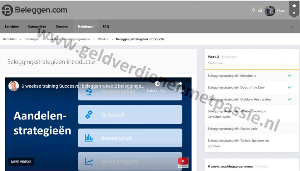 Op deze foto zien we week 2 van de Trading Navigator Methode