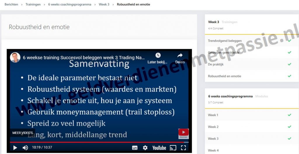 Op deze foto zien we week 3 van de Trading Navigator Methode