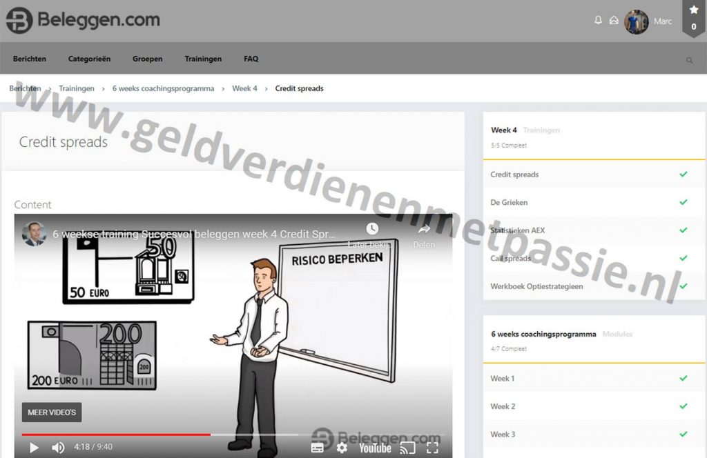 Op deze foto zien we week 4 van de Trading Navigator Methode