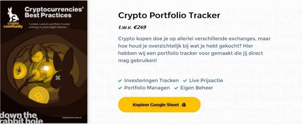 Op deze foto zie je de bonus Crypto Portfolio tracker van de Cryptocommunity cursus