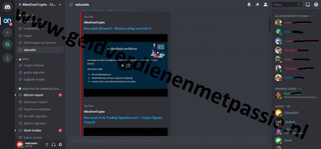 Op deze foto zie je het kanaal educatie van Crypto Signals