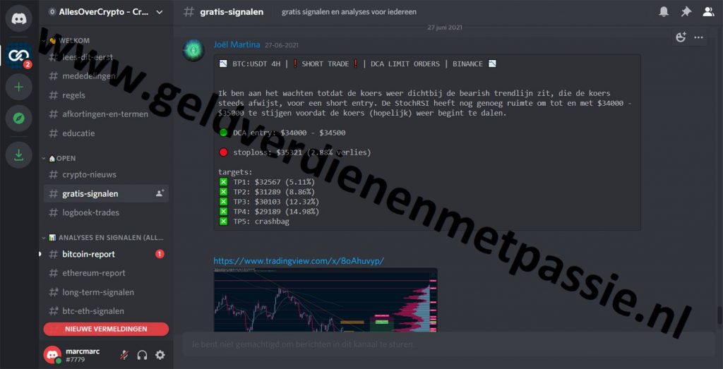Op deze foto zie je het kanaal gratis signalen van Crypto Signals