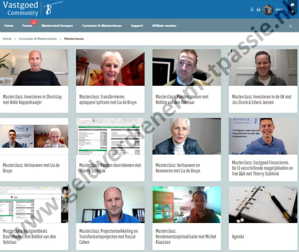 Op deze foto zie je de maandelijkse live masterclasses van de Vastgoed Community